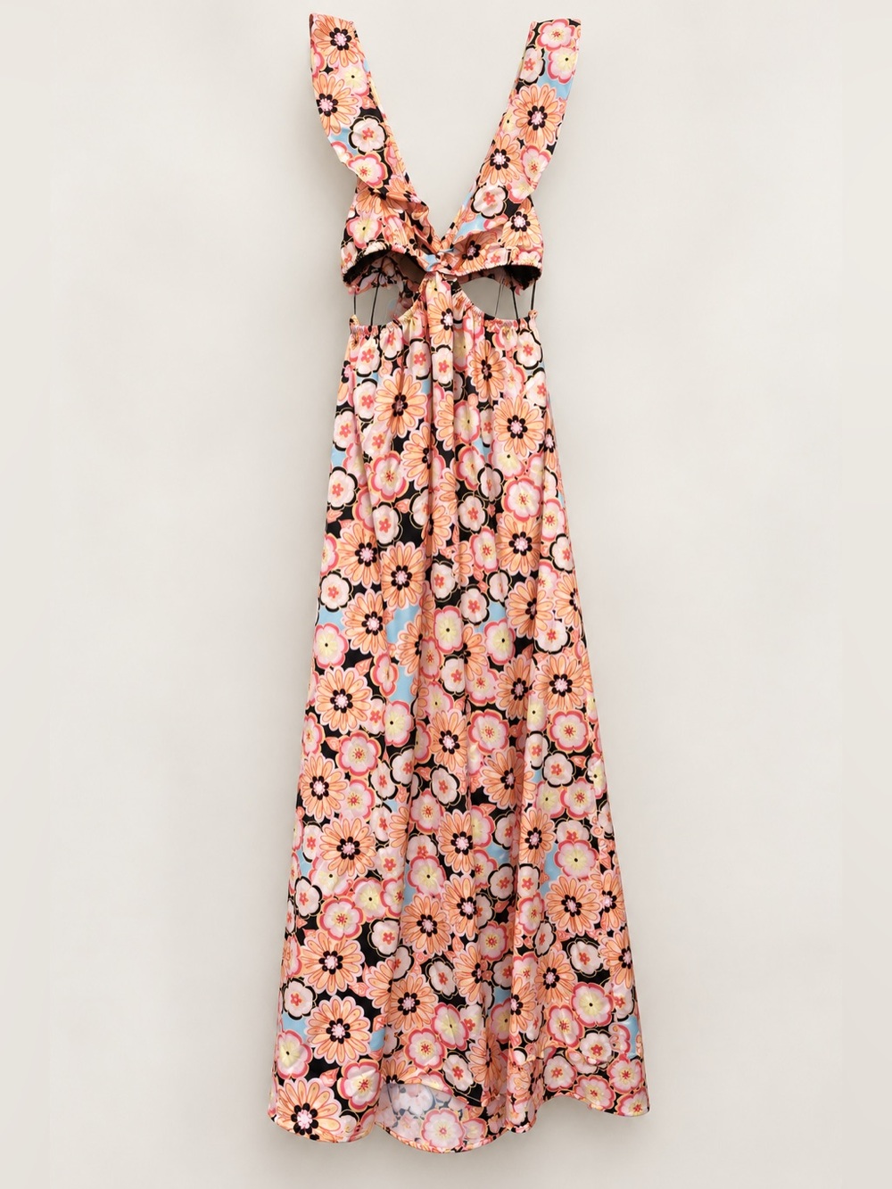Francesca's Collections Pink Floral Maxi Dress with Tie-Back